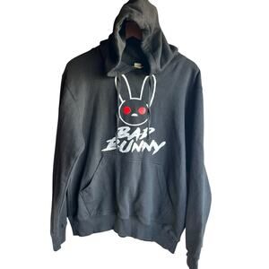 Bad Bunny Hoodie Mens Sz LARGE Black MOST WANTED TOUR 2024 Concert Sweatshirt